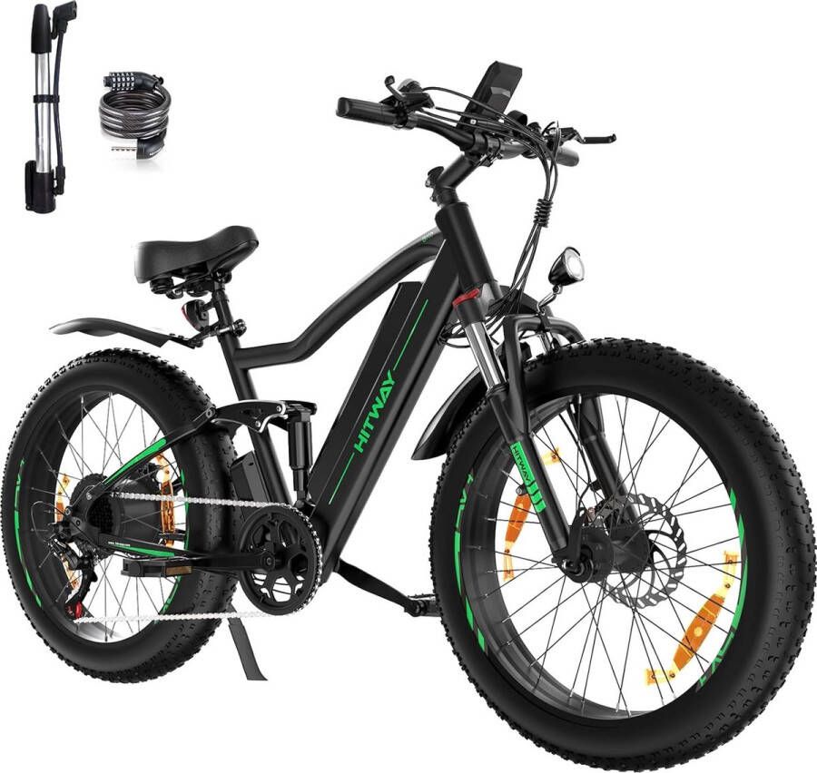 Hitway Elektrische Fiets BK9 26*4.0 Inch Fatbike Mountain Snow EBike met Afneembare 48V 15Ah Lithium Batterij City Commuter E-Bike met 250W Motor 7 Versnellingen IP54 Waterdicht