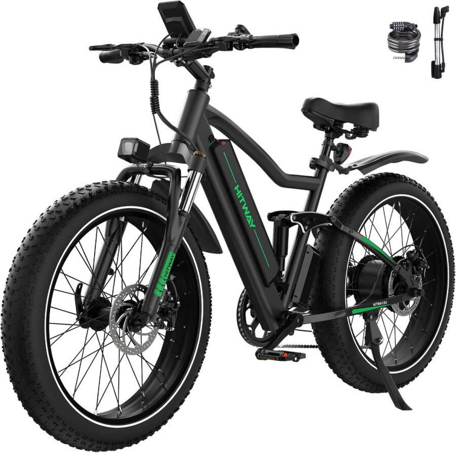 Hitway Elektrische Fiets BK9S Trendy 26*4.0 Inch Fatbike Mountain Snow EBike met Afneembare 48V 16Ah Lithium Batterij City Commuter E-Bike met 250W Motor 7 Versnellingen IP54 Waterdicht