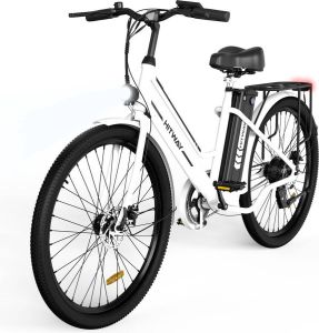 Hitway elektrische fiets 26 inch 250 W motor Li-batterij 36 V 8.4 Ah tot 35-70 km，Wit blauw