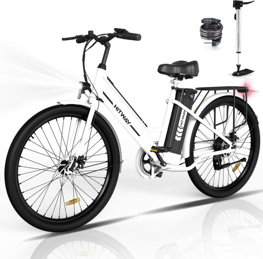 Hitway Elektrische Fiets E-bike Damesfiets 35-70KM 26 Inch 250W Motor Wit