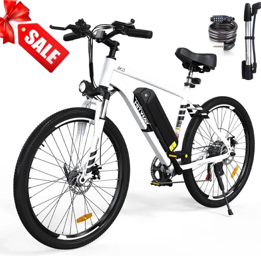 Hitway Elektrische Fiets BK15 26 inch E-Bike 250W&36V verwijderbare lithiumbatterij 7-versnellingen Elektrische mountainbike wit