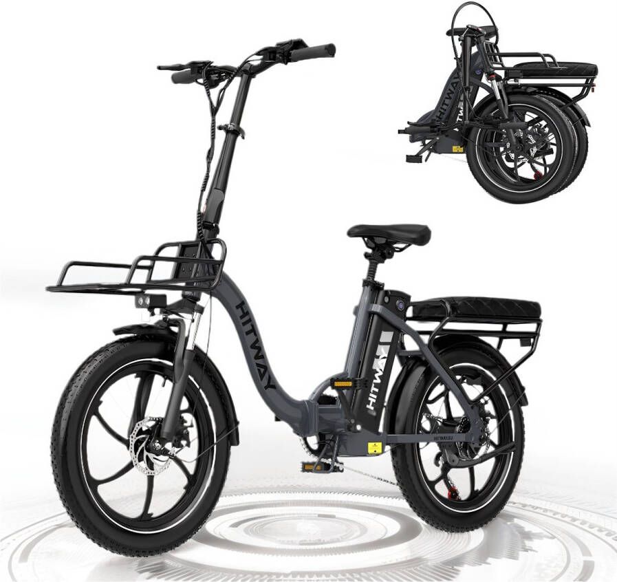 Hitway Elektrische Fiets Opvouwbare E-bike |app-bediening 20 Inch Fatbike 36V&15.6AH 25km h 7 Versnellingen Zilver