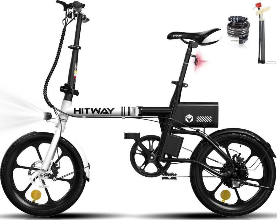 Hitway Elektrische Plooifiets Opvouwbare E-bike 16 Inch 250W Motor Grijs Zwart