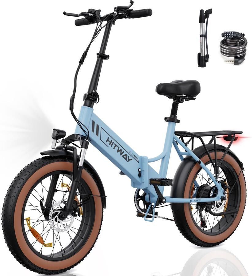 Hitway Elektrische Fiets BK20 Trendy 20*4.0 Inch Fat Tire City Commuter EBike met Afneembare 48V 10.4Ah Lithium Batterij Opvouwbaar Mountain E-Bike met 250W Motor 7 Versnellingen IP54 Waterdicht