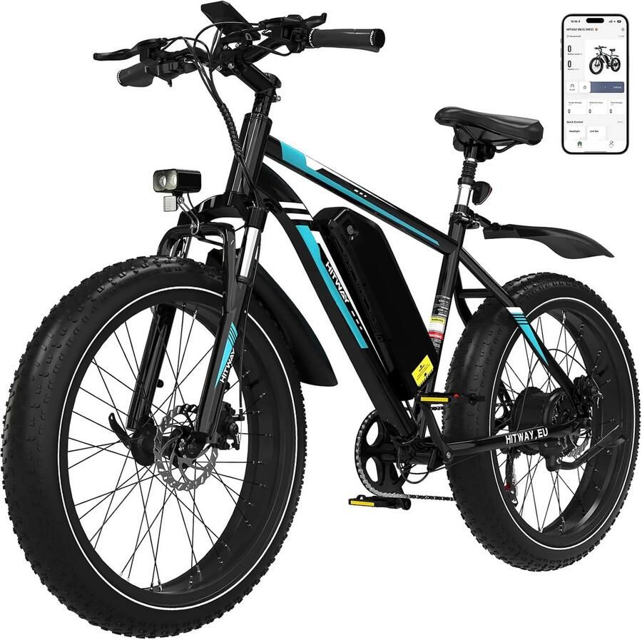 Hitway Elektrische Fiets BK9S Trendy 26*4.0 Inch Fatbike Mountain Snow EBike met Afneembare 48V 16Ah Lithium Batterij City Commuter E-Bike met 250W Motor 7 Versnellingen IP54 Waterdicht