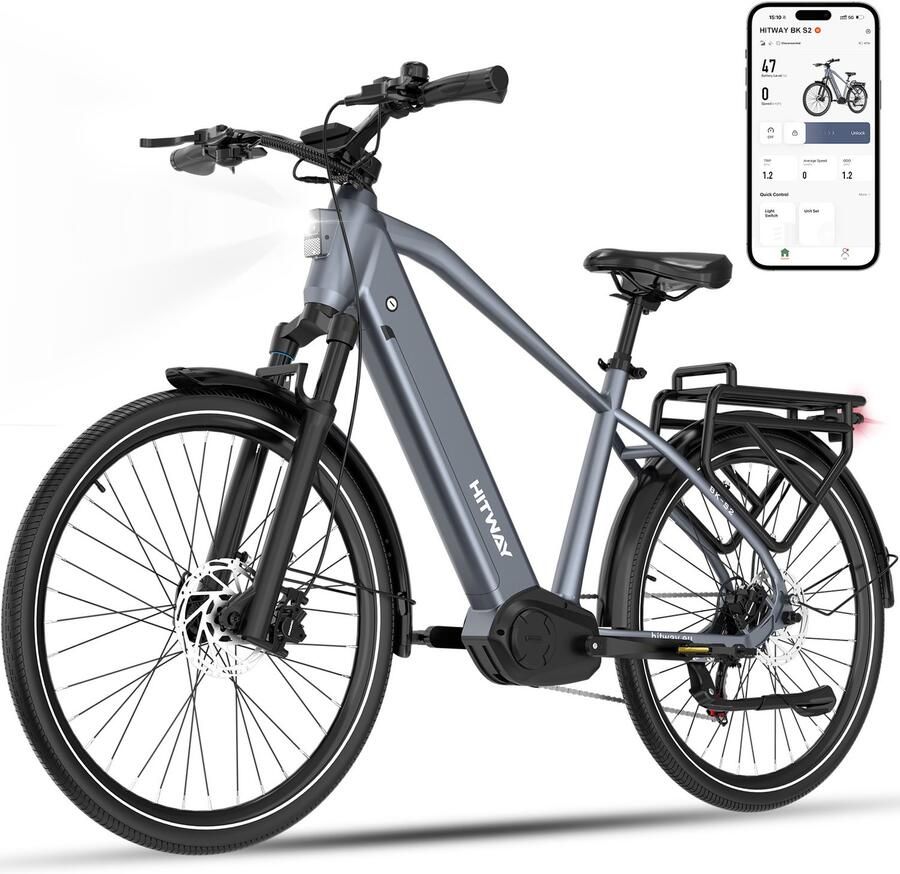 Hitway Elektrische Fiets BK S2 E-Bike met 250W Middenmotor 27.5*2.2 Inch City Commuter EBike met Afneembare 48V 15Ah Lithium Batterij Maximale Actieradius 175 KM