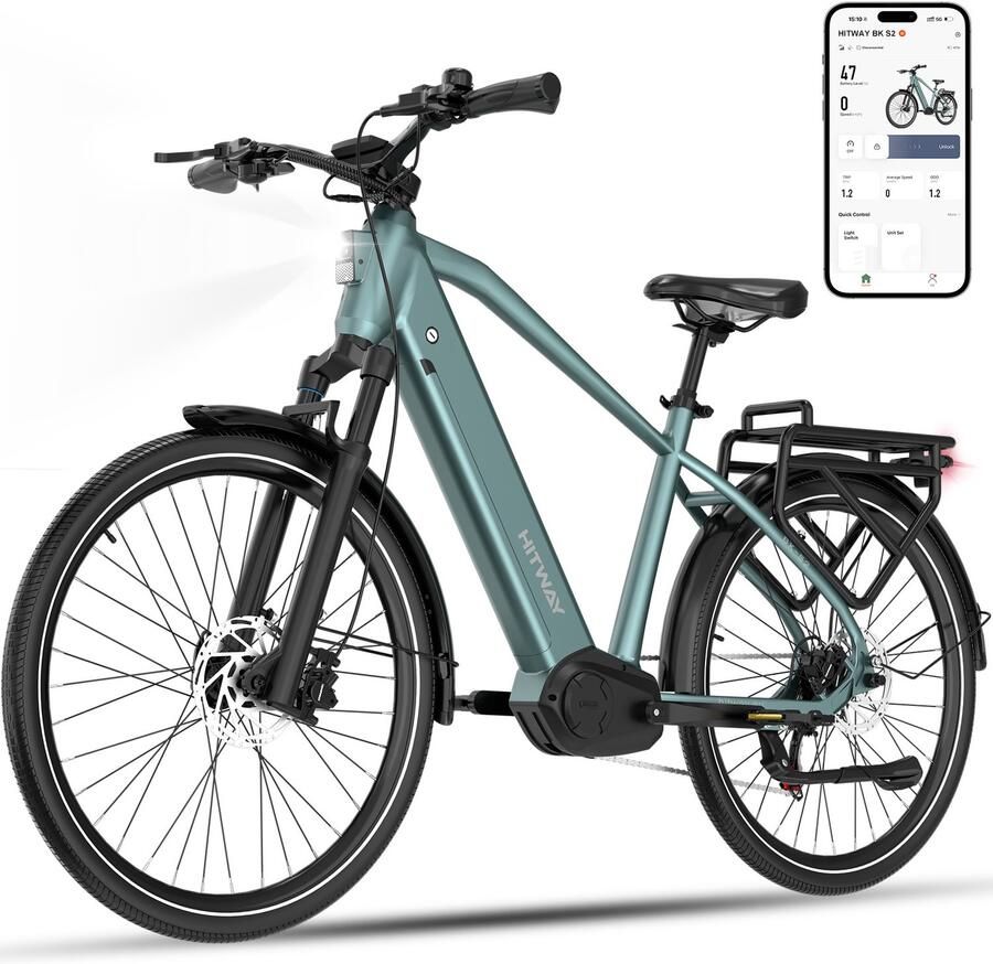 Hitway Elektrische Fiets BK S2 E-Bike met 250W Middenmotor 27.5*2.2 Inch City Commuter EBike met Afneembare 48V 15Ah Lithium Batterij Maximale Actieradius 175 KM