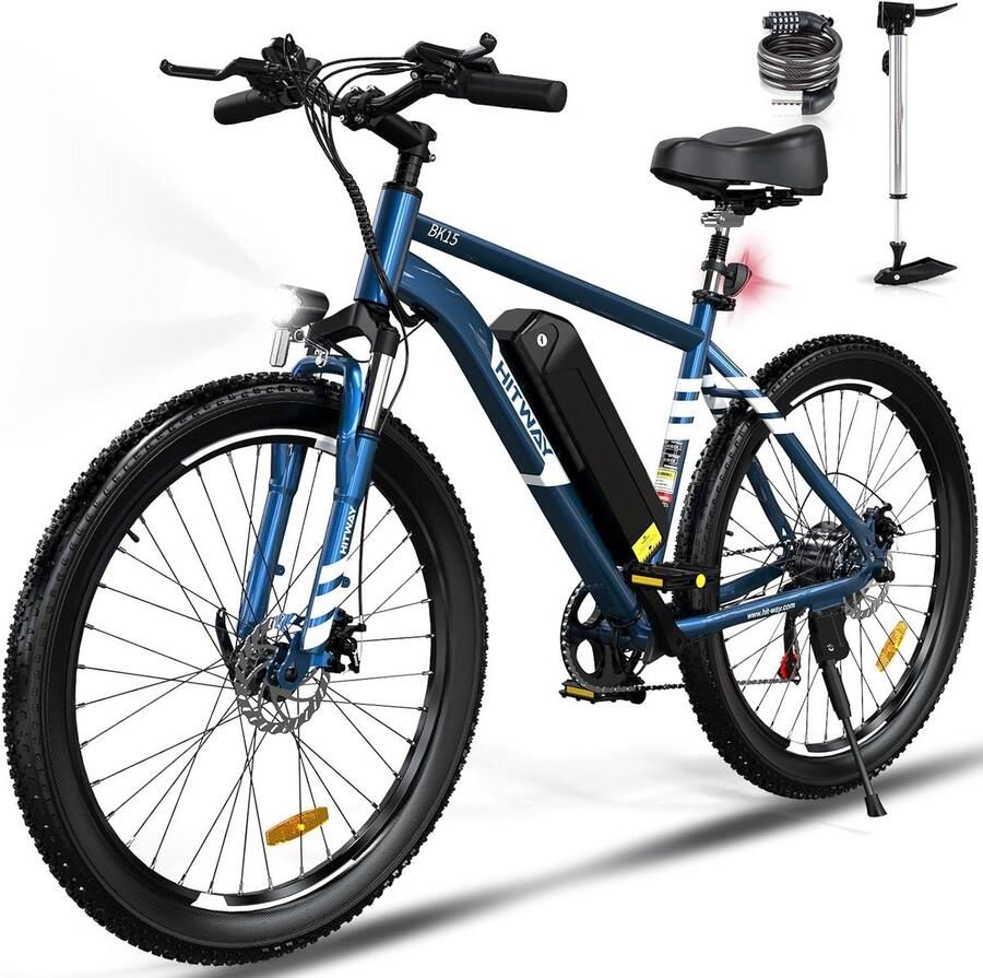 Hitway Elektrische Fiets BK15 -26*3.0 Inch Mountain EBike met Afneembare 48V 15Ah Lithium Batterij City Commuter E-Bike met 250W Motor IP54 Waterdicht