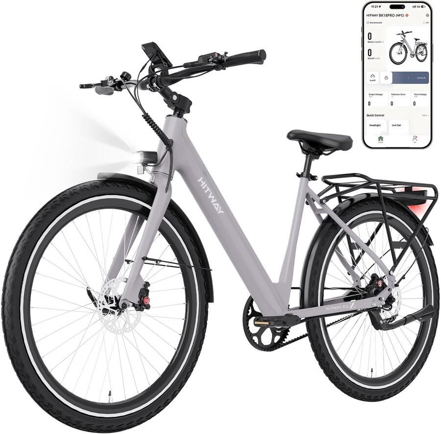 Hitway Elektrische Fiets BK18 Pro Trendy 28 Inch City Commuter EBike met Afneembare 36V 10.4Ah Lithium Batterij Mountain E-Bike met 250W Motor APP Bediening IP54 Waterdicht