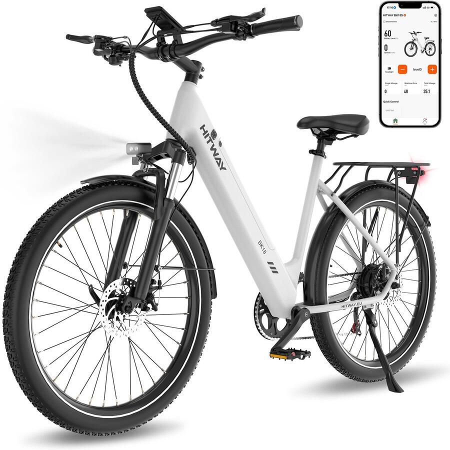 Hitway Elektrische Fiets BK18S 27.5*2.8 Inch City Commuter EBike met Afneembare 36V 13Ah Lithium Batterij APP Bediening