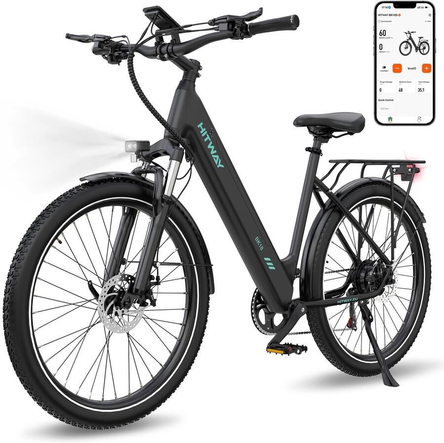Hitway Elektrische Fiets BK36 Trendy 20*4.0 Inch Fat Tire City Commuter EBike met Afneembare 48V 10.4Ah Lithium Batterij Opvouwbaar Mountain E-Bike met 250W Motor 7 Versnellingen IP54 Waterdicht