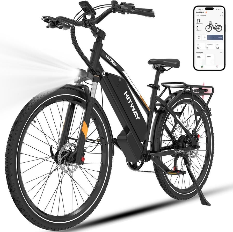 Hitway Elektrische Fiets BK15 Trendy 26*3.0 Inch Mountain EBike met Afneembare 48V 15Ah Lithium Batterij City Commuter E-Bike met 250W Motor 7 Versnellingen IP54 Waterdicht