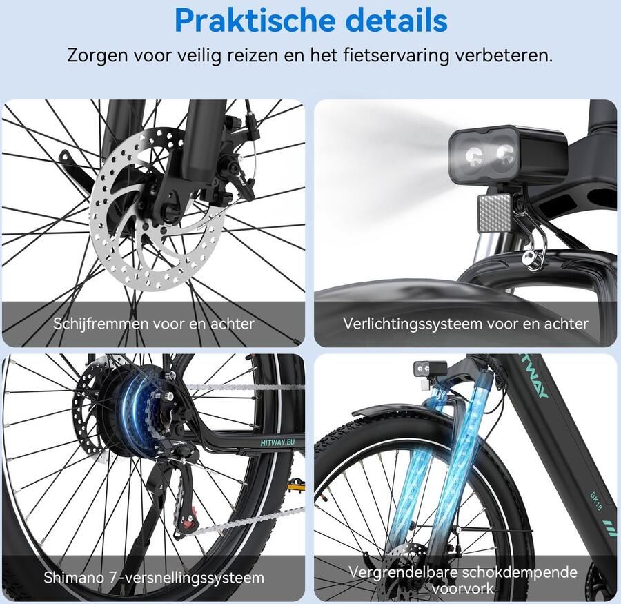 Hitway Elektrische Fiets BK36 Trendy 20*4.0 Inch Fat Tire City Commuter EBike met Afneembare 48V 10.4Ah Lithium Batterij Opvouwbaar Mountain E-Bike met 250W Motor 7 Versnellingen IP54 Waterdicht - Foto 2