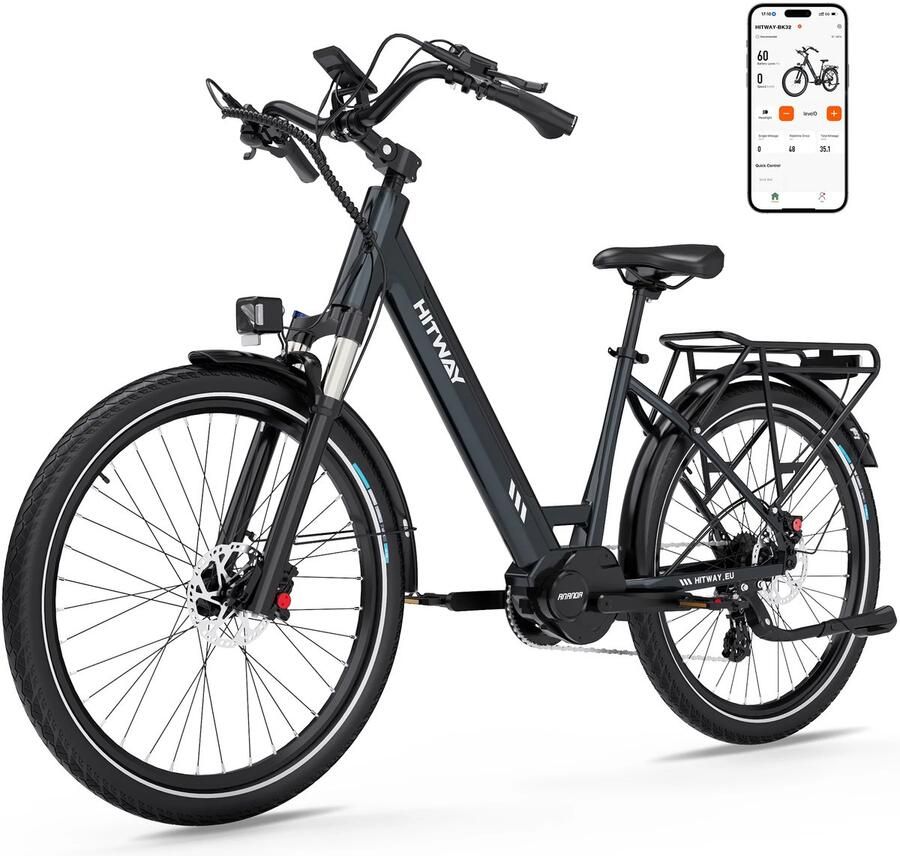 Hitway Elektrische Fiets BK9S Trendy 26*4.0 Inch Fatbike Mountain Snow EBike met Afneembare 48V 16Ah Lithium Batterij City Commuter E-Bike met 250W Motor 7 Versnellingen IP54 Waterdicht - Foto 2