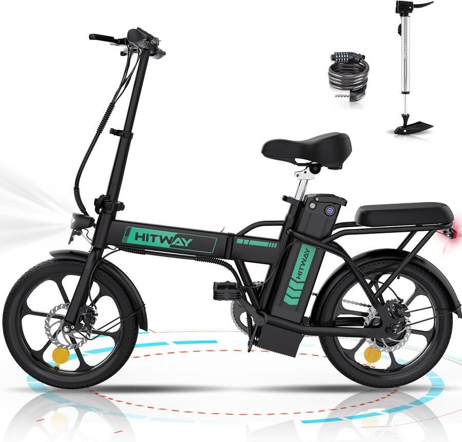 ELEKGO Hitway Elektrische Fiets BK6S 20*3.0 Inch Fat Tire City Commuter EBike met Afneembare 36V 12Ah Lithium Batterij Opvouwbaar Mountain E-Bike met 250W Motor 7 Versnellingen IP54 Waterdicht - Foto 3