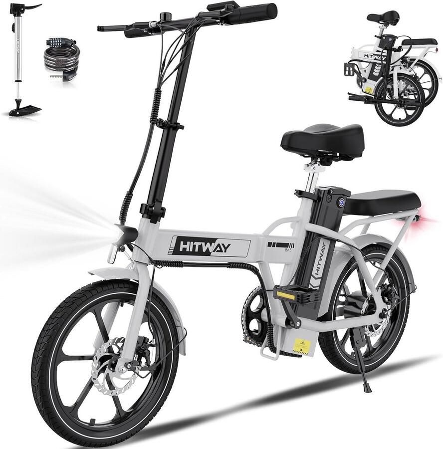 Hitway Elektrische Fiets BK5S 16 Inch City Commuter EBike met Afneembare 36V 10.4Ah Lithium Batterij Opvouwbaar E-Bike met 250W Motor IP54 Waterproof
