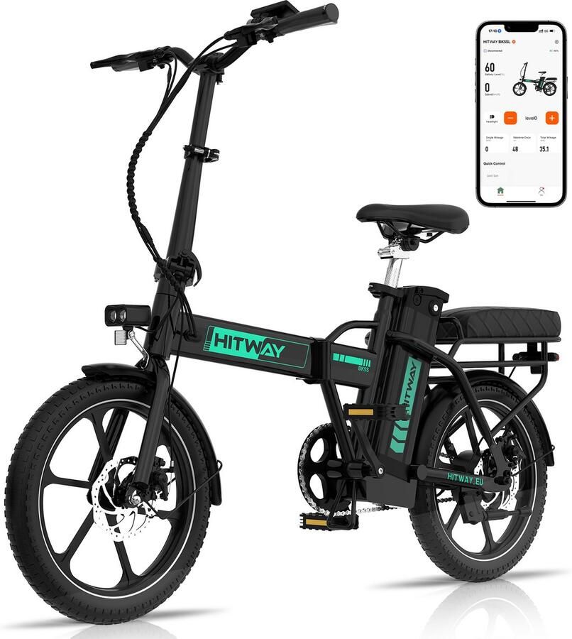 Hitway Elektrische Fiets BK6SL1 20*3.0 Inch Fat Tire City Commuter EBike met Afneembare 36V 15.6 Ah Lithium Batterij Opvouwbaar Mountain E-Bike met 250W Motor APP Bediening 7 Versnellingen IP54 Waterdicht - Foto 5