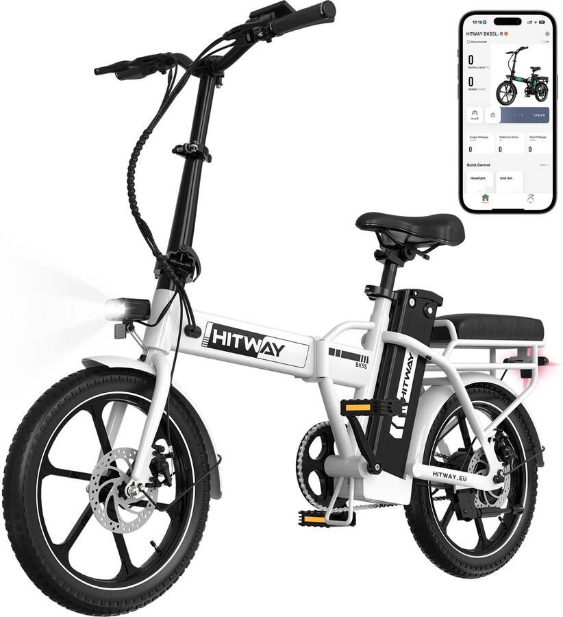 Hitway Elektrische Fiets BK5SL-R 16 Inch City Commuter EBike met Afneembare 36V 13 5Ah Lithium Batterij Opvouwbaar E-Bike met 250W Motor Compatibel met APP IP54 Waterproof