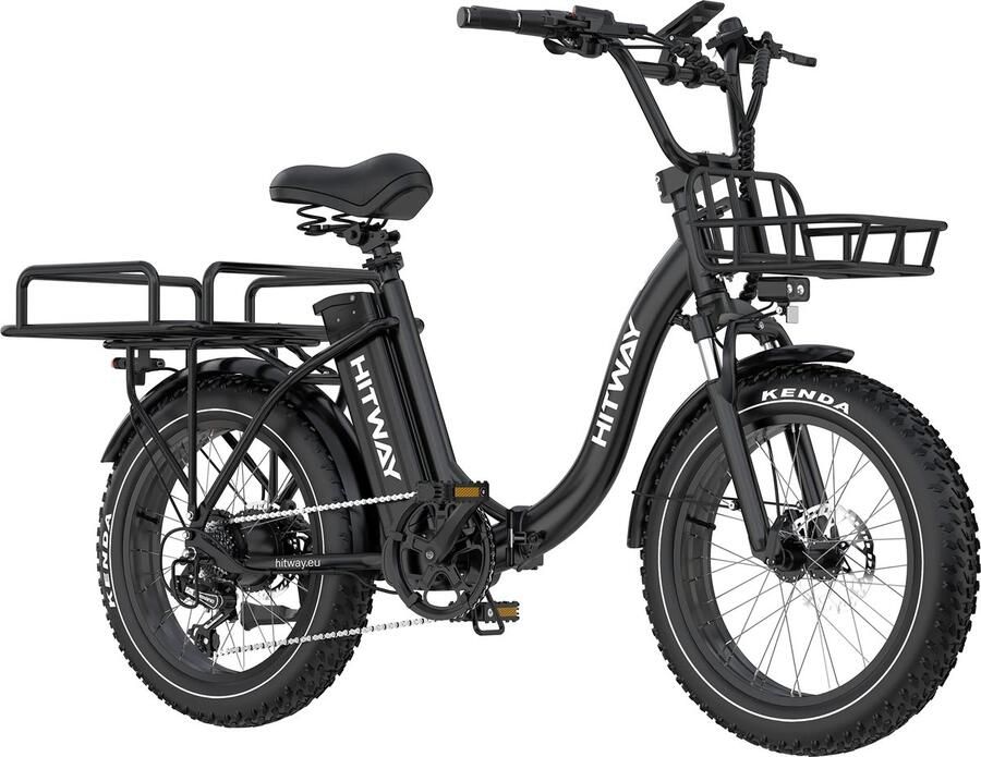 Hitway Elektrische Fiets BK11MS- Trendy 20*4.0 Inch Fat Tire City Commuter EBike met Afneembare 48V 15Ah Lithium Batterij Opvouwbaar Mountain E-Bike met 250W Motor 7 Versnellingen IP54 Waterdicht Met fietstas