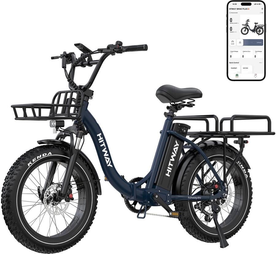 Hitway Elektrische Fiets BK6S Plus 20*4.0 Inch Fat Tire City Commuter EBike met Afneembare 48V 27 Ah Lithium Batterij Opvouwbaar Mountain E-Bike met 250W Motor 7 Versnellingen IP54 Waterdicht
