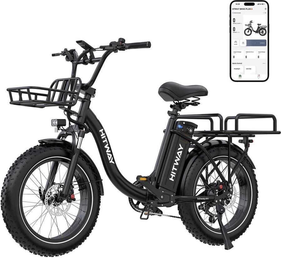 Hitway Elektrische Fiets BK6S Plus R 20*4.0 Inch Fat Tire City Commuter EBike met Afneembare 48V 27 Ah BMS Lithium Batterij Mountain E-Bike met 250W Motor 7 Versnellingen Maximale Actieradius tot 140-160 KM Compatibel met APP en NFC