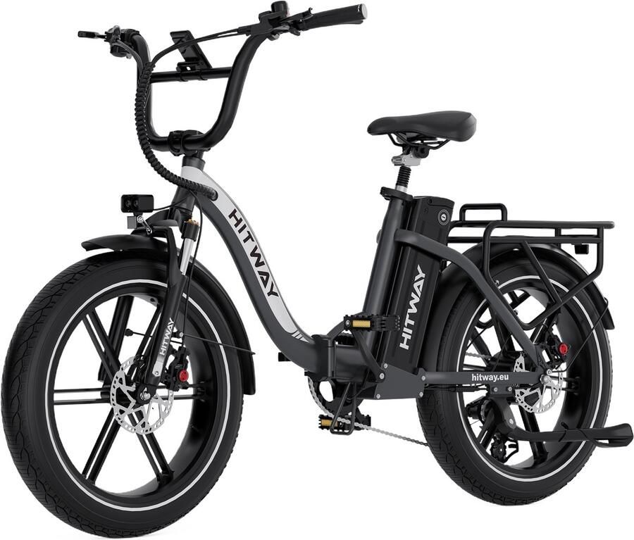 Hitway Elektrische Fiets BK6S Pro 20*4.0 Inch Fat Tire City Commuter EBike met Afneembare 48V 18Ah Lithium Batterij Opvouwbaar Mountain E-Bike met 250W Motor APP Bediening 7 Versnellingen IP54 Waterdicht