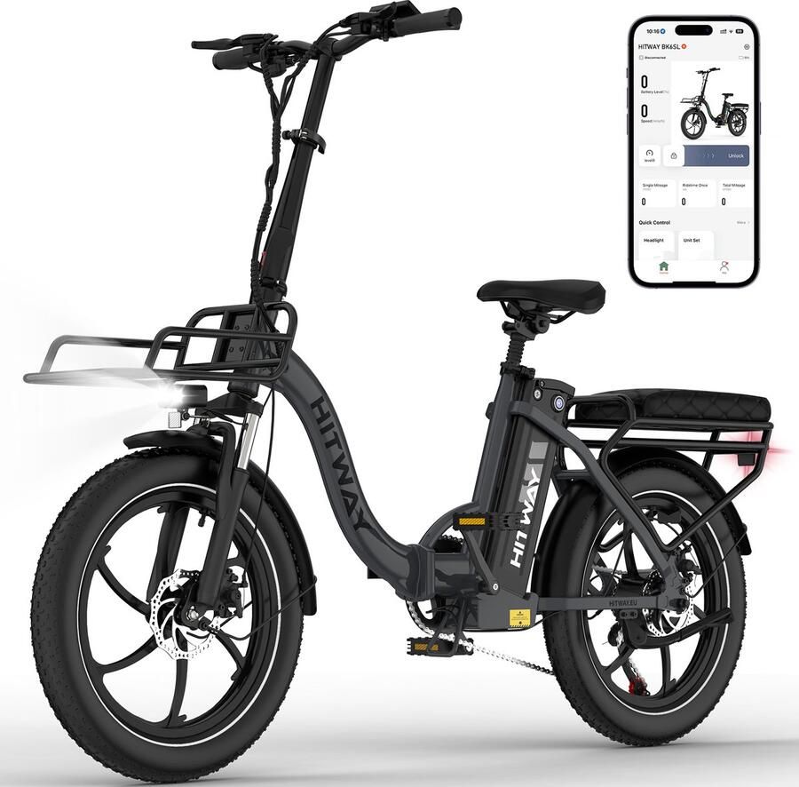 Hitway Elektrische Fiets BK6SL1 Trendy 20*3.0 Inch Fat Tire City Commuter EBike met Afneembare 36V 15.6 Ah Lithium Batterij Opvouwbaar Mountain E-Bike met 250W Motor 7 Versnellingen IP54 Waterdicht - Foto 2