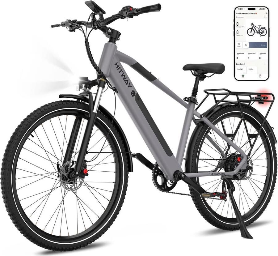 Hitway Elektrische Fiets BK7S Plus 29 Inch City Commuter EBike met Afneembare 36V 12.8Ah Lithium Batterij Mountain E-Bike met 250W Motor 7 Versnellingen IP54 Waterdicht Elektrische Fietsen