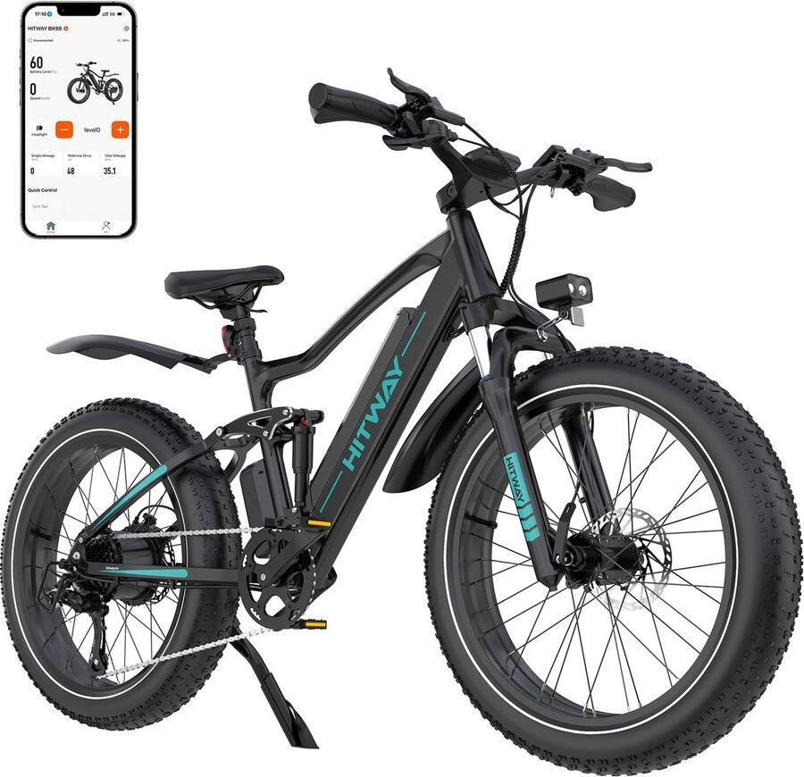 Hitway Elektrische Fiets BK9SR 26*4.0 Inch Fatbike Mountain Snow EBike met Afneembare 48V 15Ah Lithium Batterij City Commuter E-Bike met 250W Motor Maximale Actieradius tot 90-120 KM Compatibel met APP en NFC - Foto 2