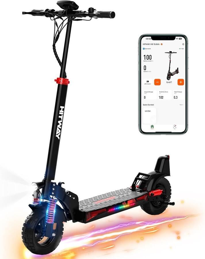Hitway Elektrische Step H9 E Scooter met 10 Inch Banden en een 15.6Ah Batterij met Hoge Capaciteit – Actieradius van 60-70 km – 500W motor – Opvouwbaar – IP54 Waterdicht – Slimme bediening via App
