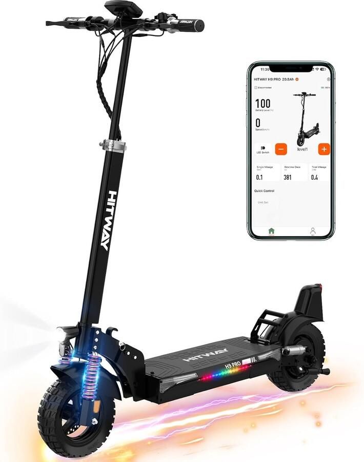 Hitway Elektrische Step H9 Pro ABE E Scooter met 10 Inch Banden en een 20.8Ah Batterij met Hoge Capaciteit – Actieradius van 80-90 km – 500W motor – Opvouwbaar – IP54 Waterdicht – Slimme bediening via App