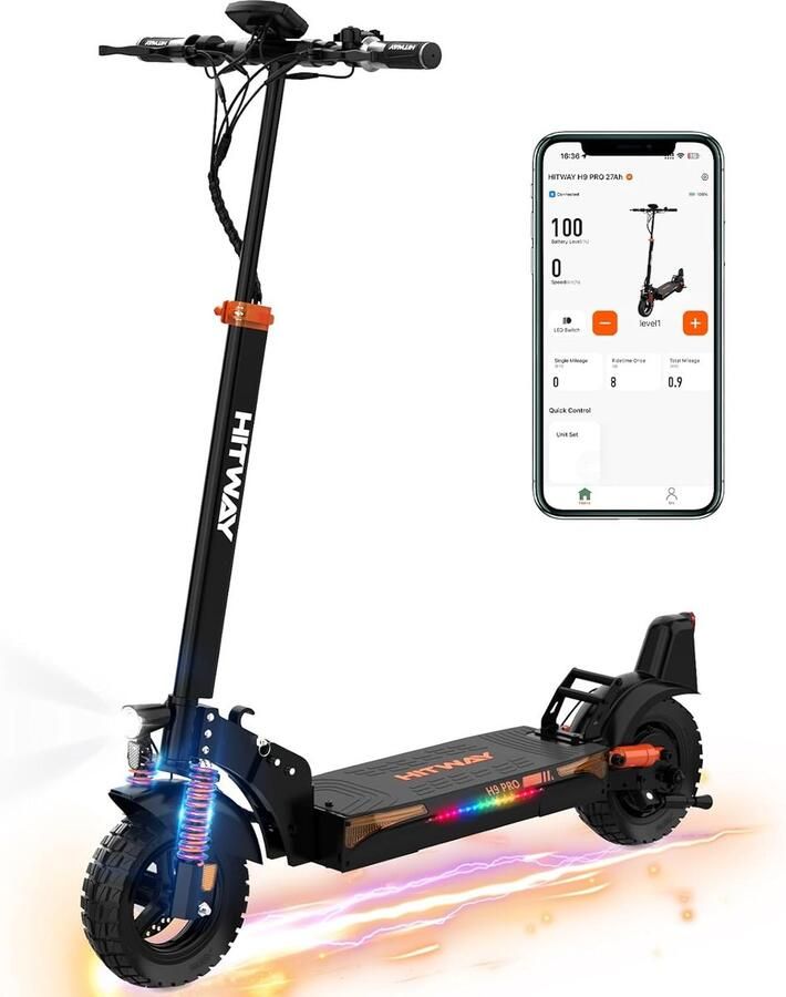 Hitway Elektrische Step H9 Pro ABE E Scooter met 10 Inch Banden en een 27Ah Batterij met Hoge Capaciteit – Actieradius van 80-90 km – 500W motor – Opvouwbaar – IP54 Waterdicht – Slimme bediening via App