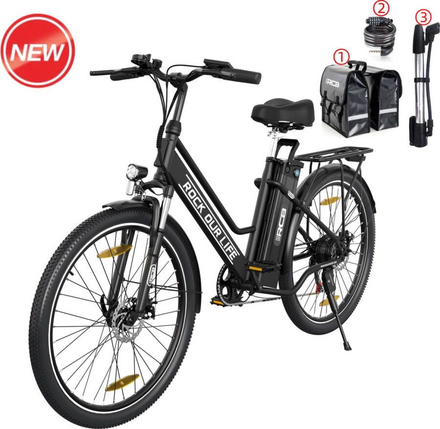 Hitway RCB 26 inch Elektrische fiets 7 versnellingen Elektrische fietsen met verwisselbare 36V&10.4AH accu 25 km u IP54 waterdicht Dubbele schijfremmen，City Commuter EBike zwart