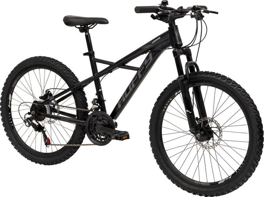 Huffy Korros 24 Inch Kinder Mountainbike Zwart Hardtail Voorvering + Shi o 21 versnellingen Jonge kinderen 8-13