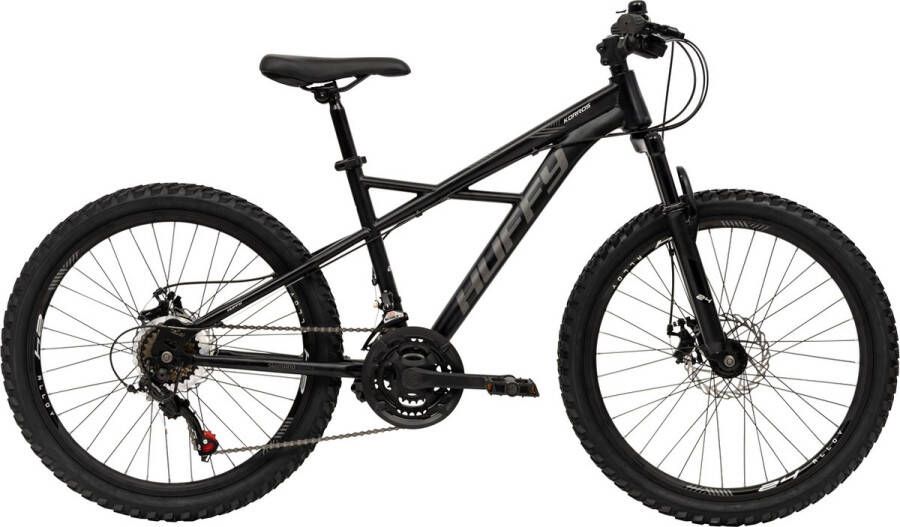 Huffy Korros 24 Inch Kinder Mountainbike Zwart Hardtail Voorvering + Shimano 21 versnellingen Jonge kinderen 8-13