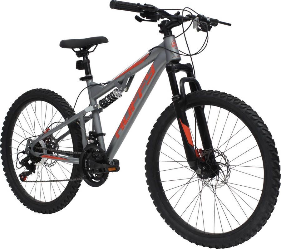 Huffy Marker Volledig Geveerde Mountainbike 21 Versnellingen Shimano 24 inch Medium Staalgrijs MTB Kinderen 8+