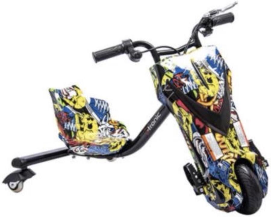 I-tronic Elektrische Drift Trike Kart 250W 36V Versie 2.0 Graffiti Geel Achter vering LED wieltjes