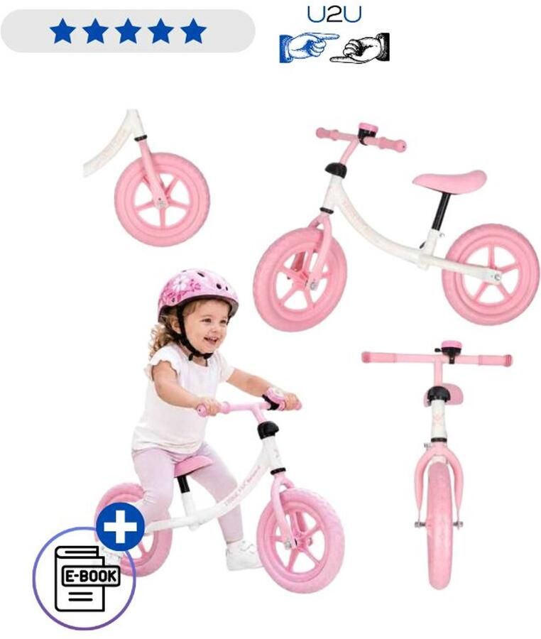 IKONKA Trike Fix Balancefiets Roze Met Bel – Loopfiets Kinderfiets Met Verstelbaar Zadel En Stuur Cross Country Balance Bike Voor Meisjes Peuters Buiten Speelgoed Tot 35 KG Lichtgewicht Met Ebook