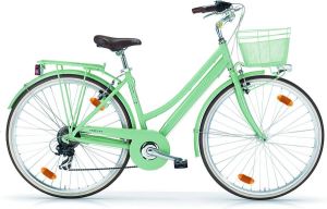 Inandoutdoormatch Damesfiets Classic Stadsfiets met 6 versnellingen 28 inch wielmaat Fietsmand Framemaat 46cm Groen zilver Vaderdag cadeau