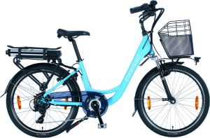 Inandoutdoormatch Elektrische Stadsfiets 24 inch E-bike met 7 versnellingen Framemaat 38 cm V Brakes Damesfiets Blauw