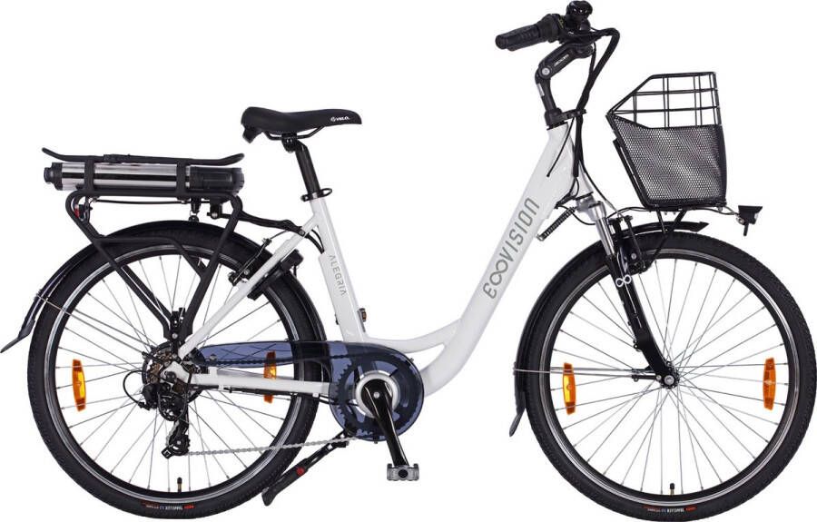 inandoutdoormatch Elektrische Stadsfiets 26 inch E-bike met 7 versnellingen Framemaat 46 cm Hydroremmen Damesfiets Wit