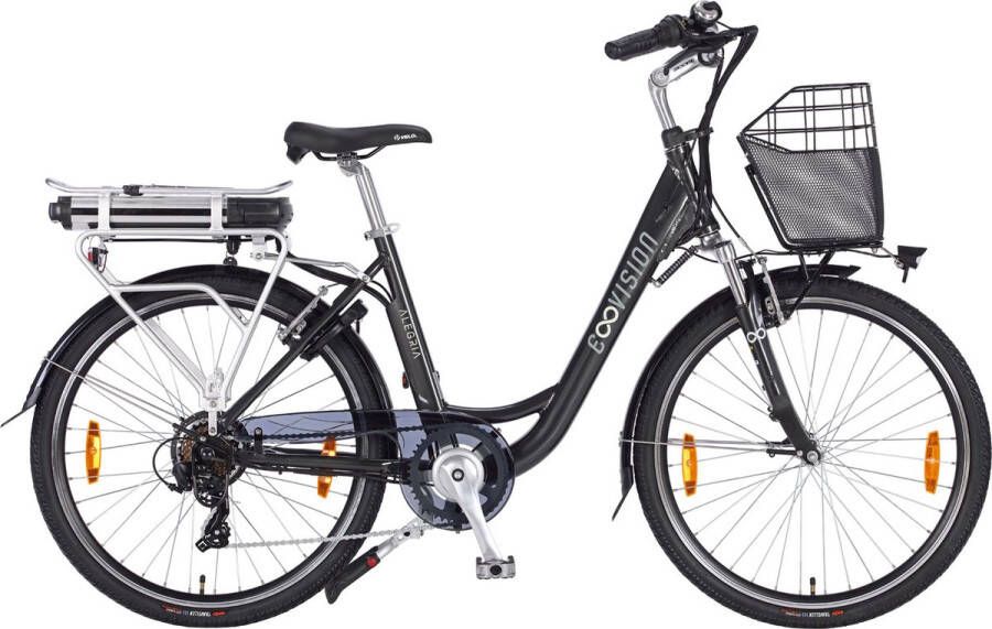 inandoutdoormatch Elektrische Stadsfiets 26 inch E-bike met 7 versnellingen Framemaat 46 cm V-brakes Damesfiets Zwart