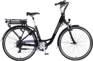 Inandoutdoormatch Elektrische Stadsfiets 28 inch E-bike met 7 versnellingen Framemaat 48 cm V brakes Damesfiets Zwart