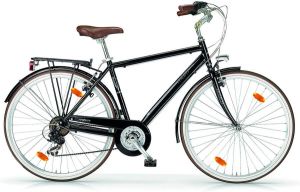 Inandoutdoormatch Herenfiets Classic Met 6 versnellingen Stadsfiets 28 inch Framemaat 54cm Hybride V-brakes en remgrepen Zwart zilver