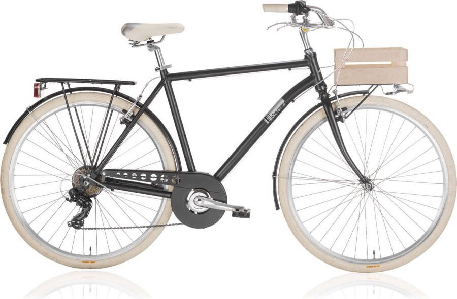 inandoutdoormatch Herenfiets Retro Met 7 versnellingen Fietsmand Stadsfiets 28 inch Framemaat 50cm Hybride V-brakes en remgrepen Zwart creme