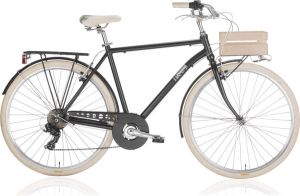 Inandoutdoormatch Herenfiets Retro Met 7 versnellingen Fietsmand Stadsfiets 28 inch Framemaat 50cm Hybride V-brakes en remgrepen Zwart creme