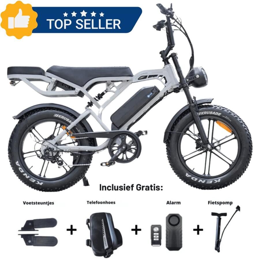 IPX9 Nardo Grey Fatbike V20 Pro Premium 2025 – 250W – 25 km u – Legaal – GPS – Hydraulische Rem – Achterzitje met Rugleuning – Rijklaar Bezorgd – Nardo Grey - Foto 1