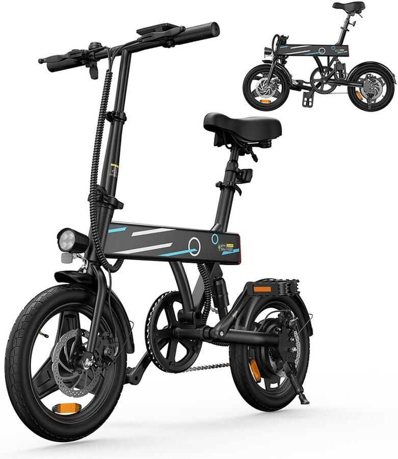 Iscooter Elektrische Fiets EB1-Opvouwbare-14 inch-Drie snelheidsinstellingen-10 15 25 km u-Met trapondersteuning- Slim LCD display-36V 7 8Ah -Dubbele schijfrem -Stedelijk woon-Compact & Geschikt voor Stad en Vrije Tijd-Elektrische Vouwfiets-Zwart