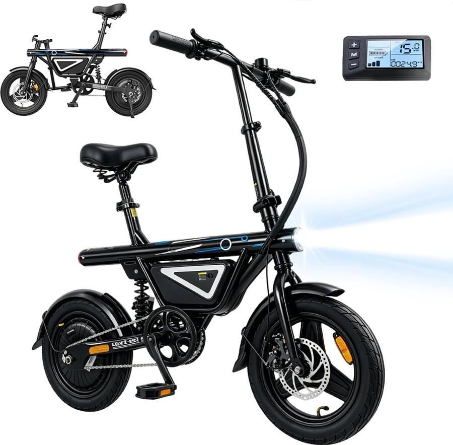 Iscooter Elektrische Fiets EB1L-Opvouwbare-14 inch-Drie snelheidsinstellingen-10 15 25 km u-Met trapondersteuning- Slim LCD display-36V 7 8Ah -Dubbele schijfrem -Stedelijk woon-Compact & Geschikt voor Stad en Vrije Tijd-Elektrische Vouwfiets-Zwart