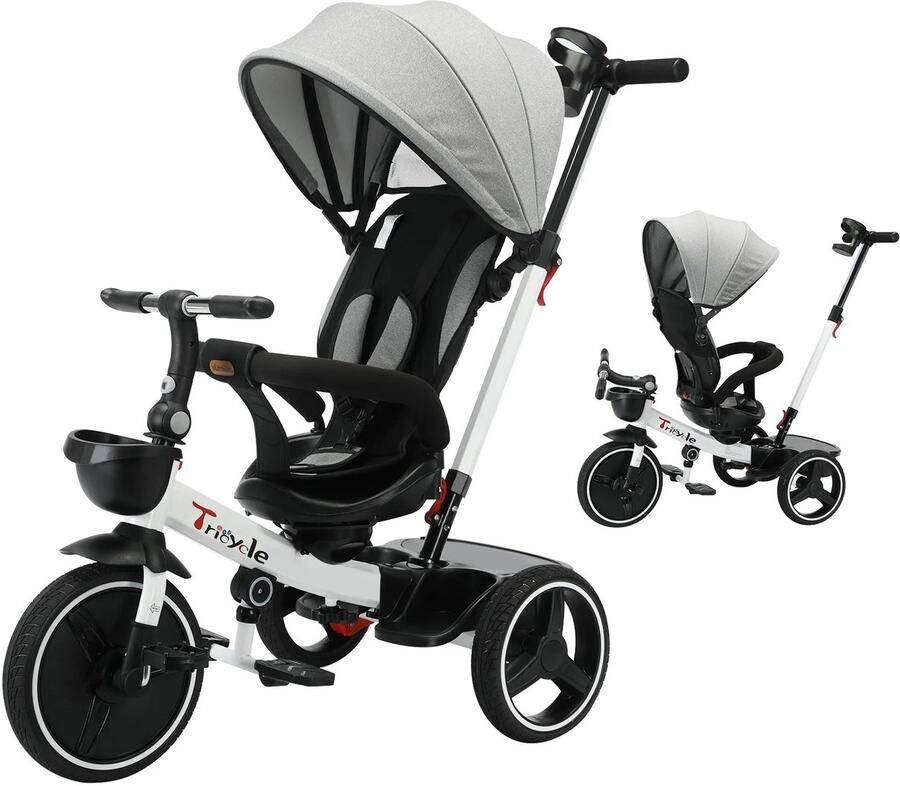 Jermore kinderwagen driewieler 5 in 1 loopfiets verstelbare luifel zit en ligfunctie ouderstang met rem wit zwart 95 x 90 x 60 cm 30 kg